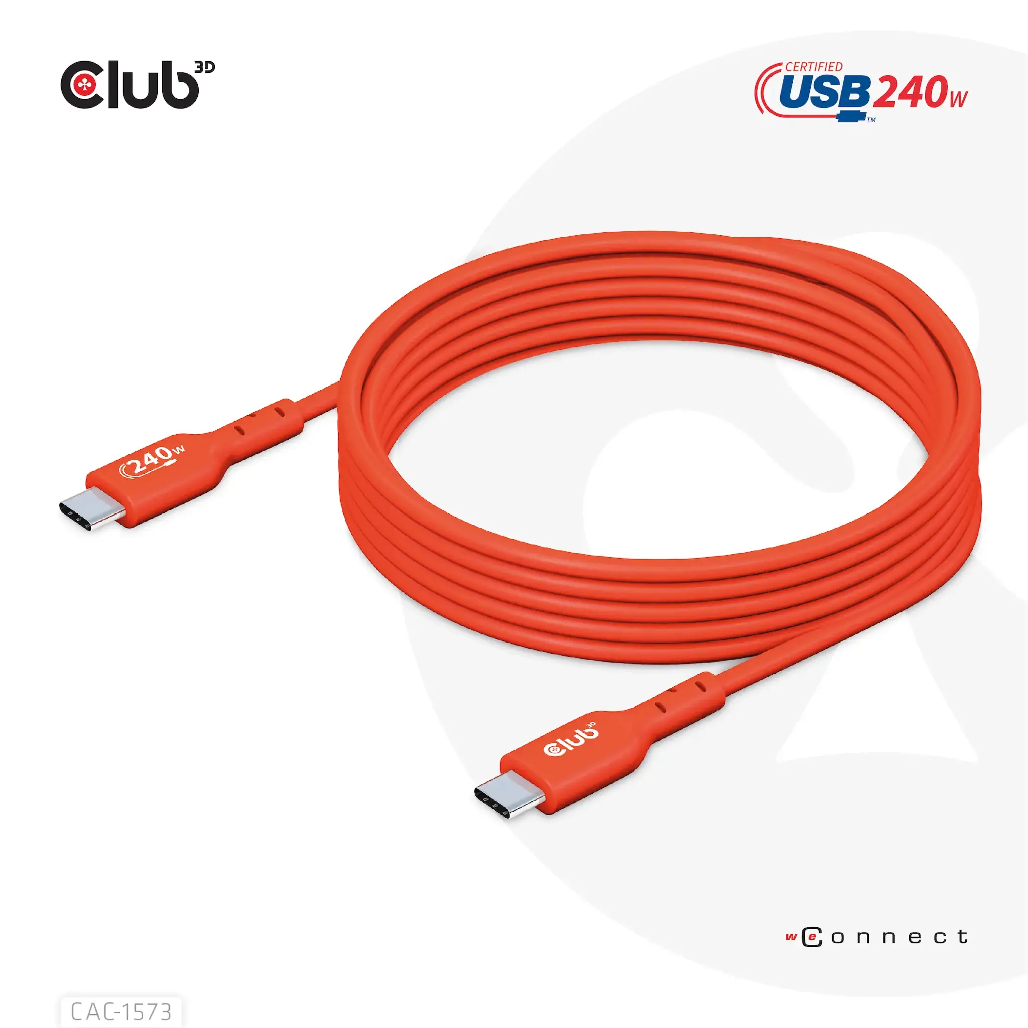 CLUB3D USB2 Type-C Bi-Directional Cable, Data 480Mb,PD 240W(48V/5A) EPR M/M 2m, 2 m, USB C, USB C, USB4 Gen 2x2, Red