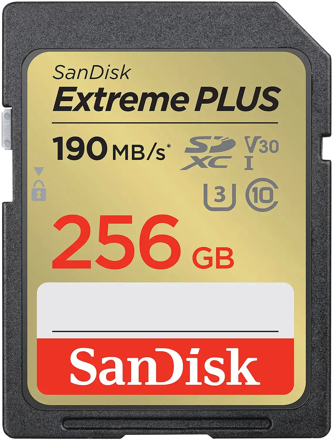 "SanDisk Extreme PLUS" 256 GB SDXC atminties kortelė + 2 metų "RescuePRO Deluxe" iki 190MB/s ir 130MB/s skaitymo/rašymo greitis, UHS-I, 10 klasė, U3, V30; EAN:619659189457