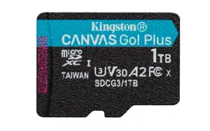 Kingston Technology 1TB microSDXC Canvas Go Plus 170R A2 U3 V30 Single Pack w/o ADP, 1 TB, MicroSD,…