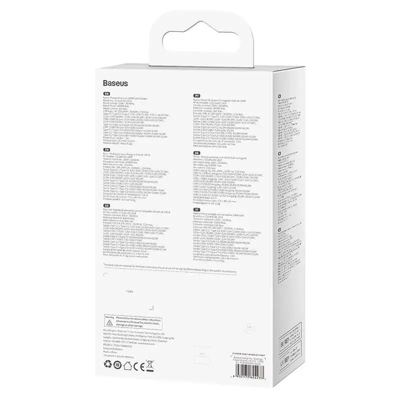 "Baseus GaN3 Pro" sieninis įkroviklis / maitinimo juosta 2xUSB + 2xUSB-C + AC, 100 W (juoda)