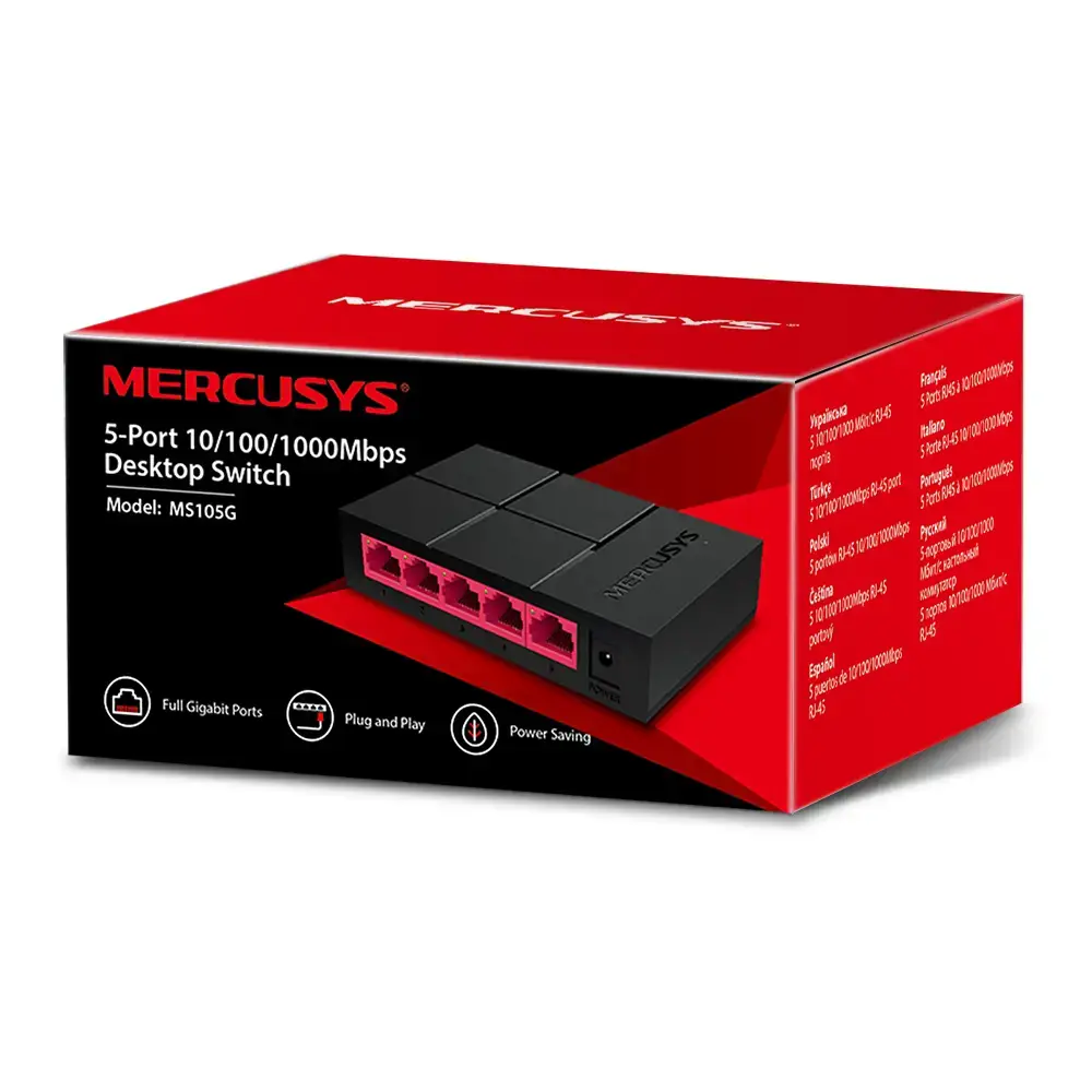 Šakotuvas Mercusys Switch MS105G Unmanaged, Desktop, Power supply type External