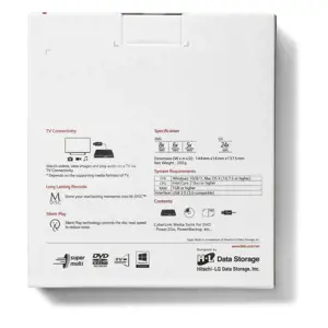 "Hitachi-LG Slim" nešiojamasis DVD įrašymo įrenginys, juodas, dėklas, stalinis/nešiojamasis kompiuteris, DVD±RW, USB 2.0, 60000 h