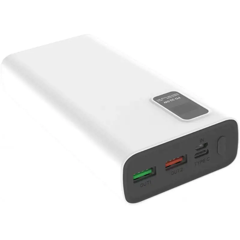 Platinet power bank 20000mAh PD QC LED, baltos spalvos