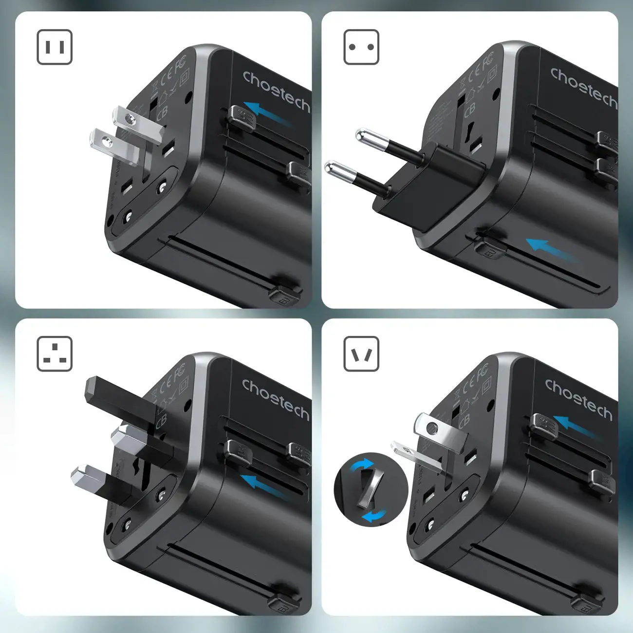 Choetech Fast Universal GaN USB Travel Charger Type C | 3 x USB-A 30W Power Delivery Black (PD5008-BK)