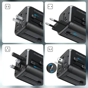 Choetech Fast Universal GaN USB Travel Charger Type C | 3 x USB-A 30W Power Delivery Black (PD5008-BK)