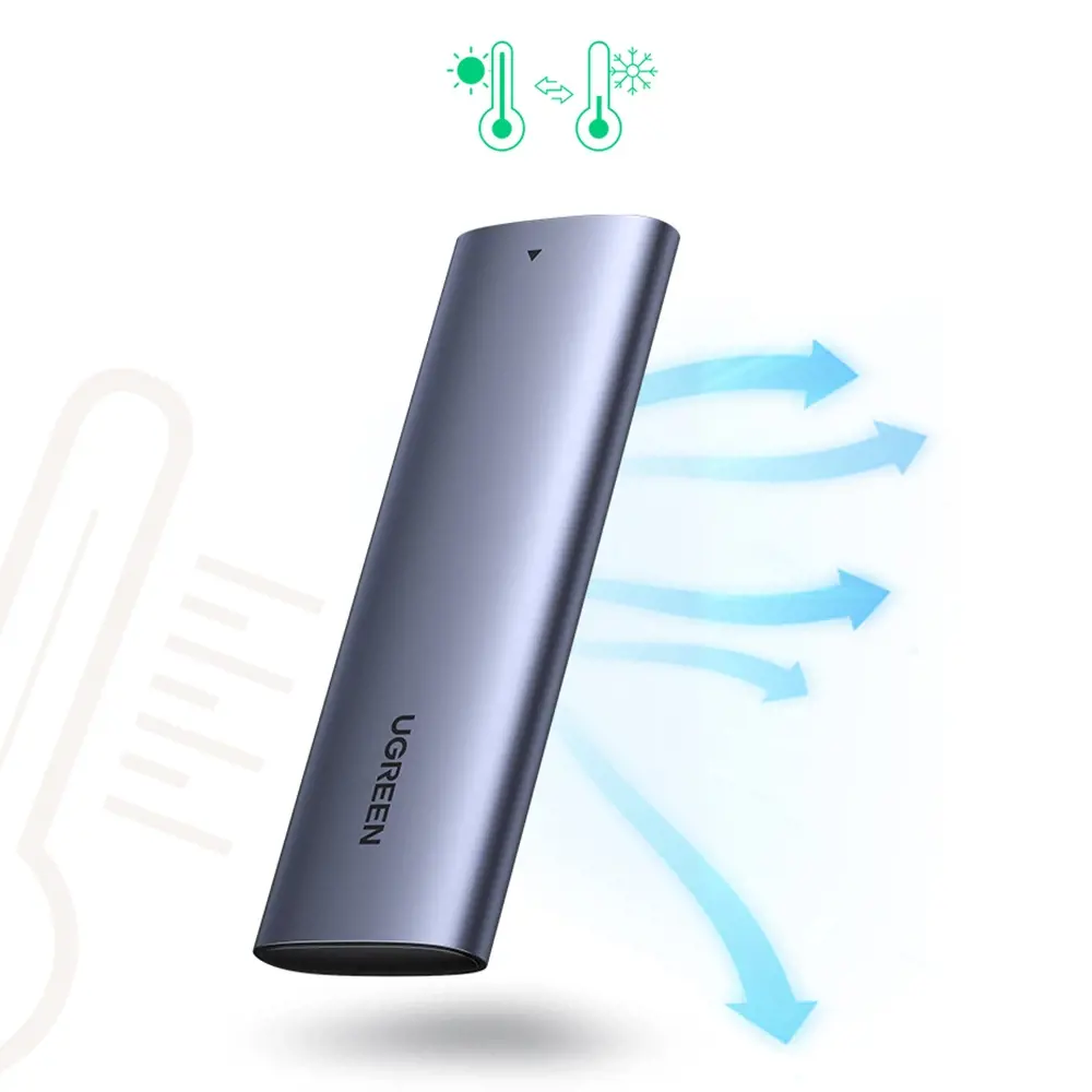 Ugreen 10903, SSD korpusas, M.2, Serial ATA III, 5 Gb/s, USB jungtis, juoda, pilka