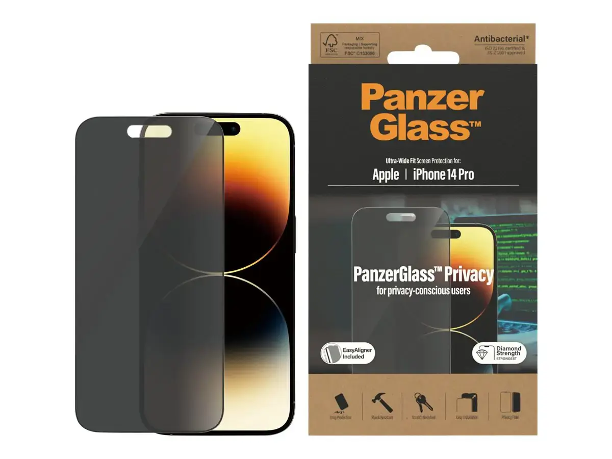"PanzerGlass iPhone 2022" 6.1 Pro UWF wA Privacy AB, pavyzdys
