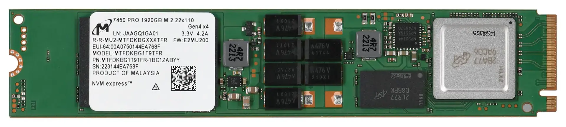 Diskinis SSD diskas "Micron 7450 PRO" 1.92TB M.2 (22x110) NVMe Gen4 MTFDKBG1T9TFR-1BC1ZABYYT (DWPD 1) Dėklas