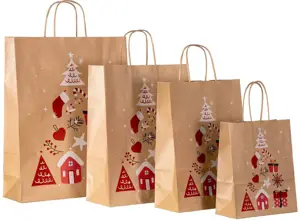 Popierinis maišelis TWIST Kalėdinis 260x120x350mm, rudas