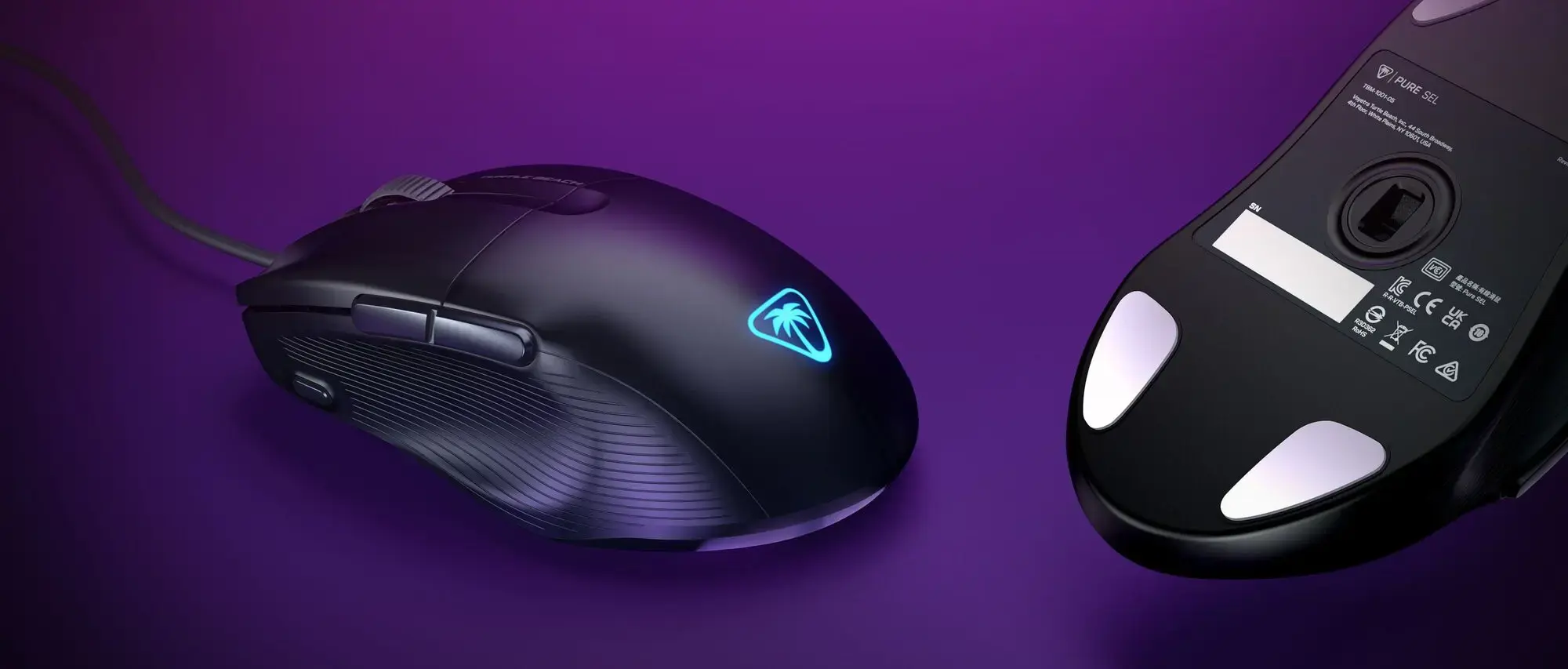 Turtle Beach Pure SEL - Ultra-Light Ergonomic RGB Gaming Mouse, 8K DPI Optical Sensor, Mechanical Switches, Pretension System, Pure PTFE glides, RGB Illumination Black, Right-hand, Optical, USB Type-A, 8000 DPI, Black