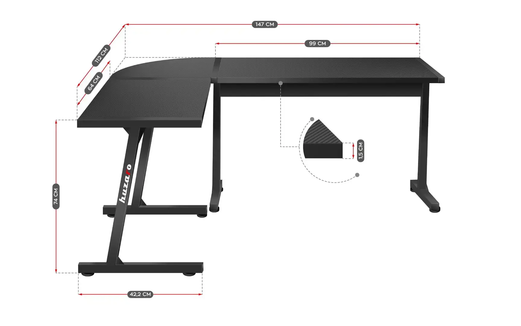 HUZARO HERO 6.0 BLACK ŽAIDIMŲ STALAS