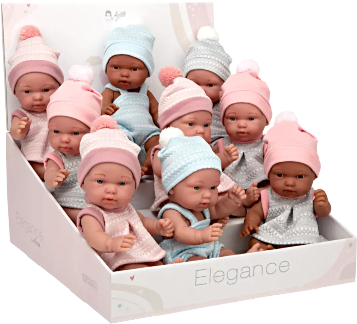 Elegantiški kūdikėliai su kepurėmis, 26 cm