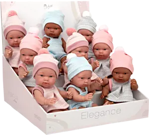 Elegantiški kūdikėliai su kepurėmis, 26 cm