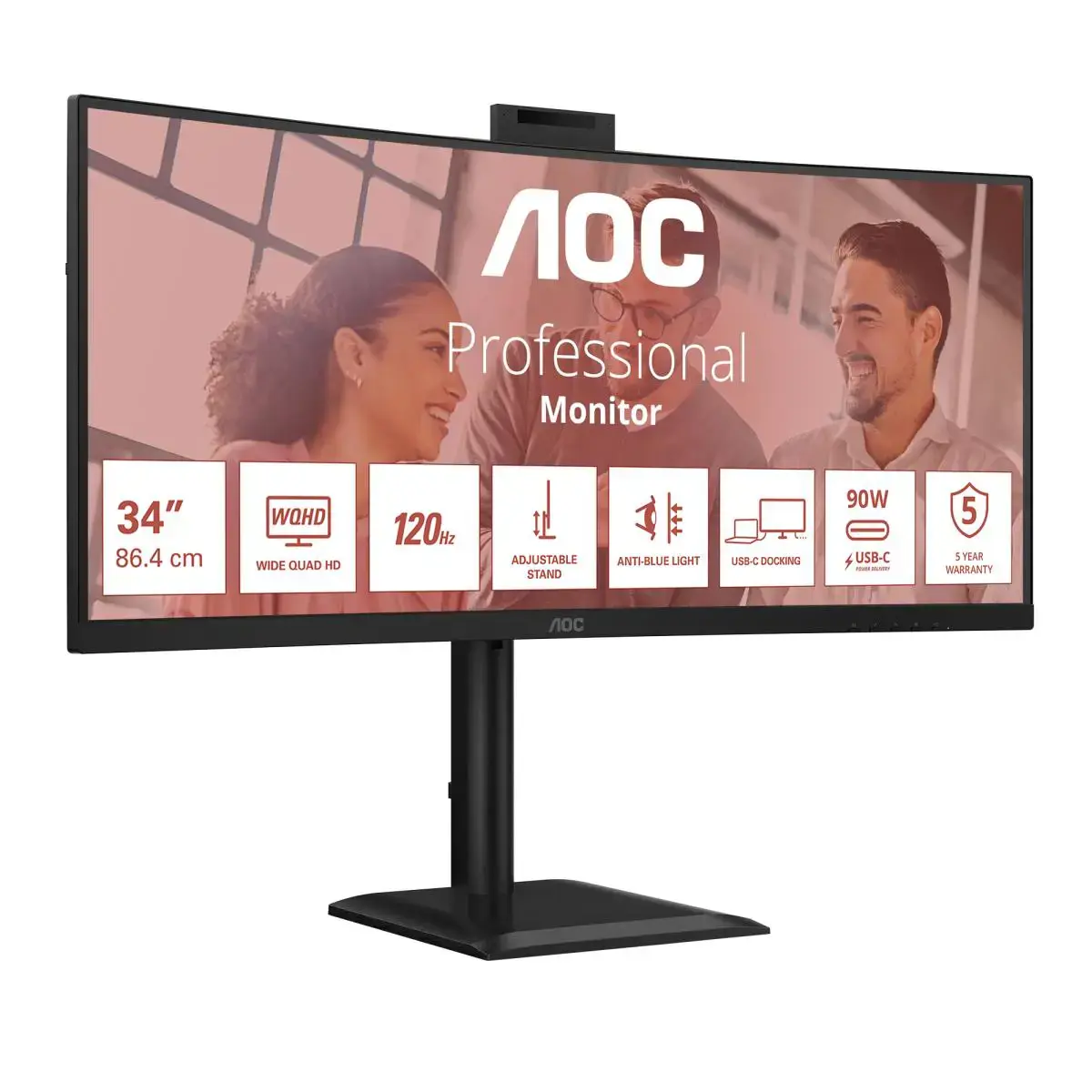 AOC CU34E4CW | 34 " | VA | UWQHD | 120 Hz | 4 ms | 3440 x 1440 pixels | 350 cd/m² | HDMI ports quantity 2 | Black
