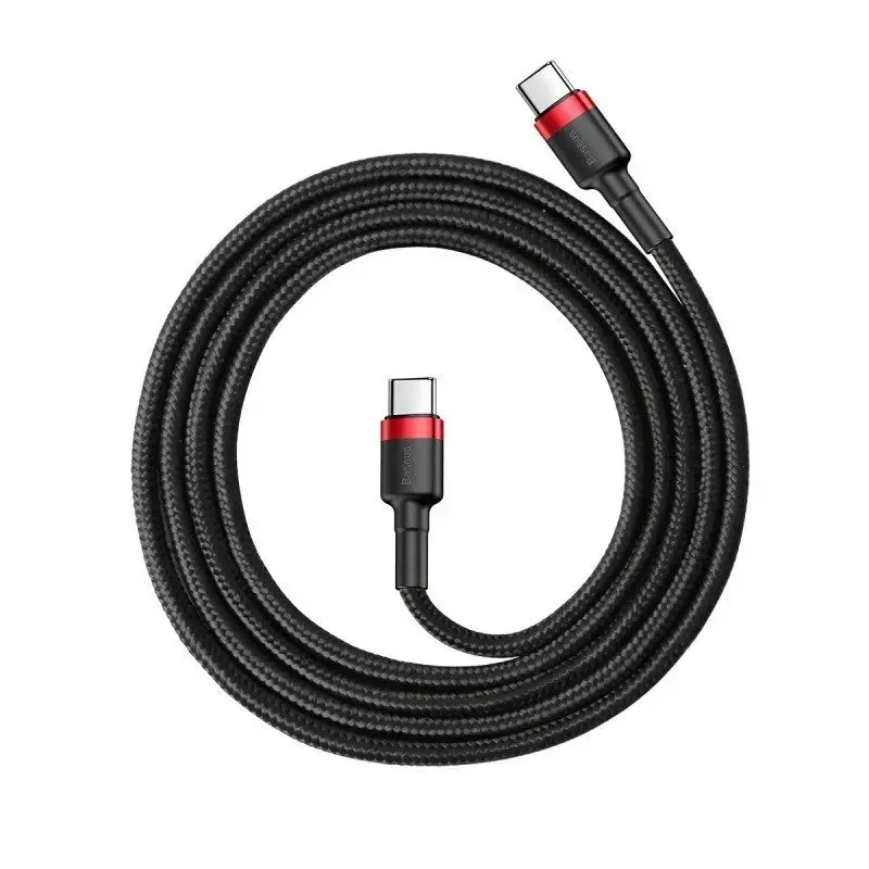 Baseus Cafule Cable Durable Nylon Cord USB-C PD / USB-C PD PD2.0 60W 20V 3A QC3.0 1M Black-Red (Black-Red)