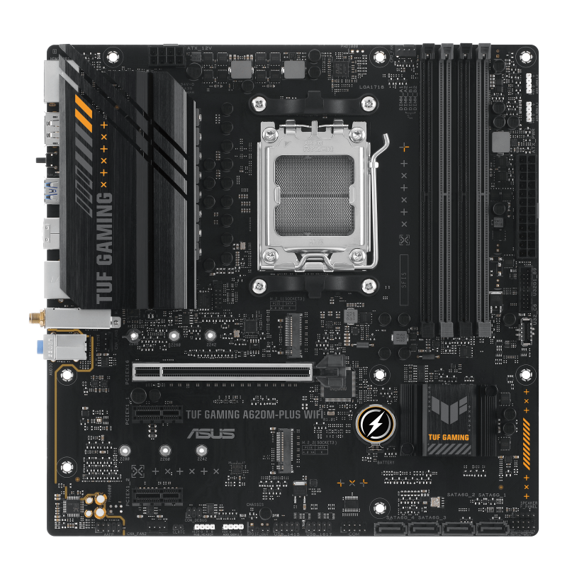ASUS TUF GAMING A620M-PLUS WIFI, AMD, "Socket AM5", "AMD Ryzen 5 7th Gen", "AMD Ryzen 7 7th Gen", "AMD Ryzen 9 7th Gen", DDR5-SDRAM, 128 GB, dviejų kanalų