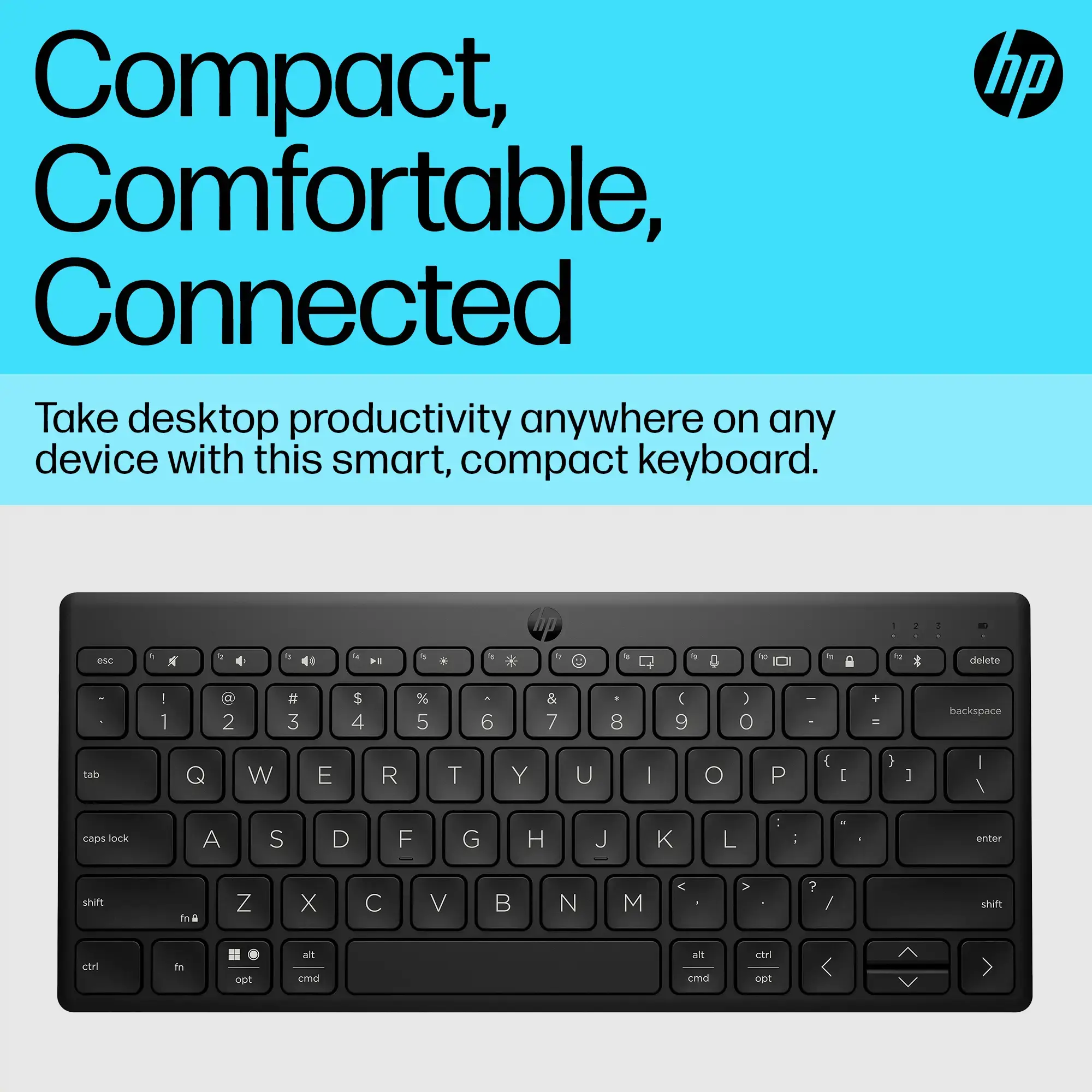"HP 350 Compact Multi-Device Bluetooth" klaviatūra, "Bluetooth", mechaninė, QWERTY, juoda