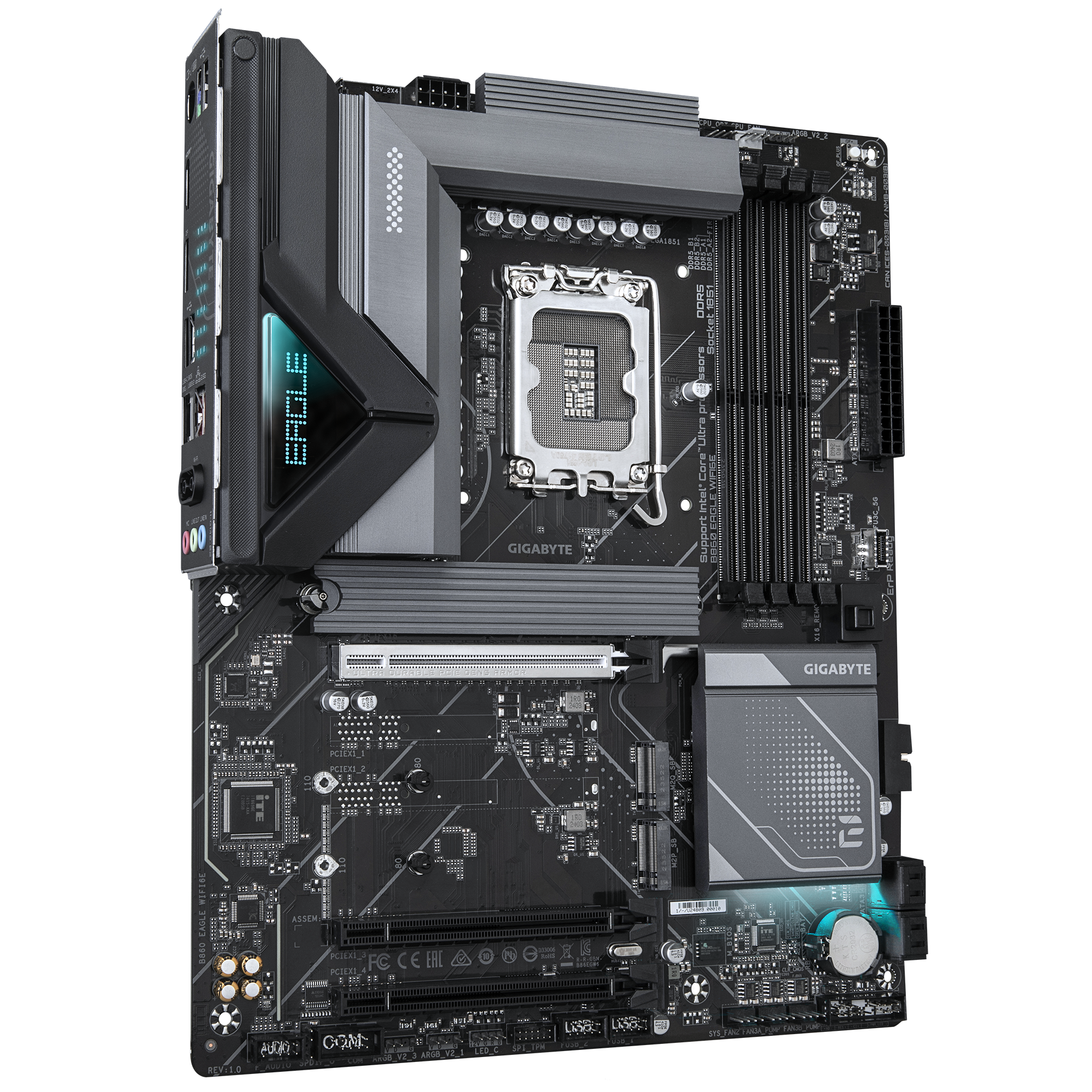 Mainboard GIGABYTE Intel B860 Express LGA1851 ATX Memory DDR5 Memory slots 4 3xPCI-Express 16x 3xM.2 1xHDMI 1xDisplayPort 1xAudio-In 1xAudio-Out 1xMicrophone 4xUSB 2.0 1xUSB 3.2 1xUSB-C 1xPS/2 1xRJ45 B860EAGLEWIFI6E1.0
