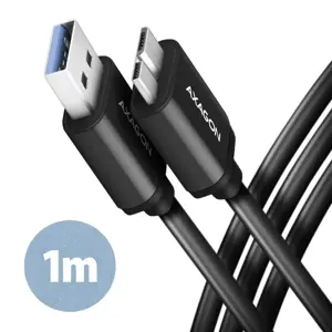Axagon Duomenų perdavimo ir įkrovimo USB 3.2 Gen1 kabelis, ilgis 1 m. 3A. Juodos spalvos.