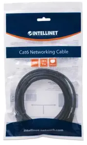 INTELLINET tinklo kabelis Cat6 U/UTP 3,0 m 10 pėdų juodas RJ-45 vyriškas / RJ-45 vyriškas paauksuoti kontaktai Polybag