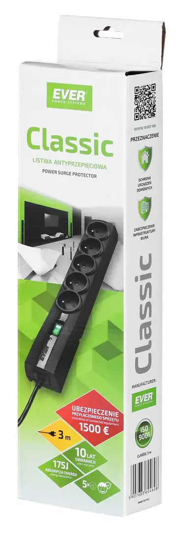 Ever CLASSIC 3 m 5 kintamosios srovės lizdai 250 V Juoda