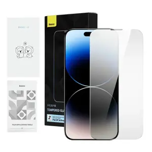 Privatumo grūdintas stiklas "Iphone 14 Pro Max" (2 vnt.) su 2 valymo rinkiniais ir dulkėms atspariu…