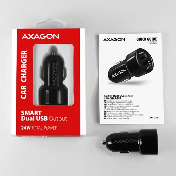 AXAGON PWC-5V5 automobilinis įkroviklis Smart 5V 2,4A + 2,4A, 24W, juodas