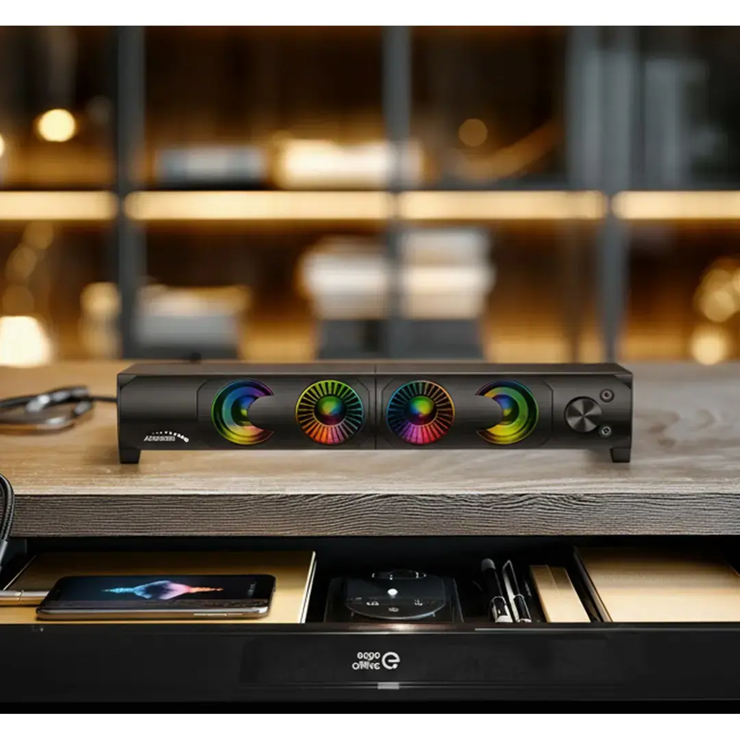 2 in 1 kompiuterio garsiakalbis Soundbar Kompiuterio RGB LED apšvietimas Stereo žaidimų USB 2 x 3W AUX 3,5 mm