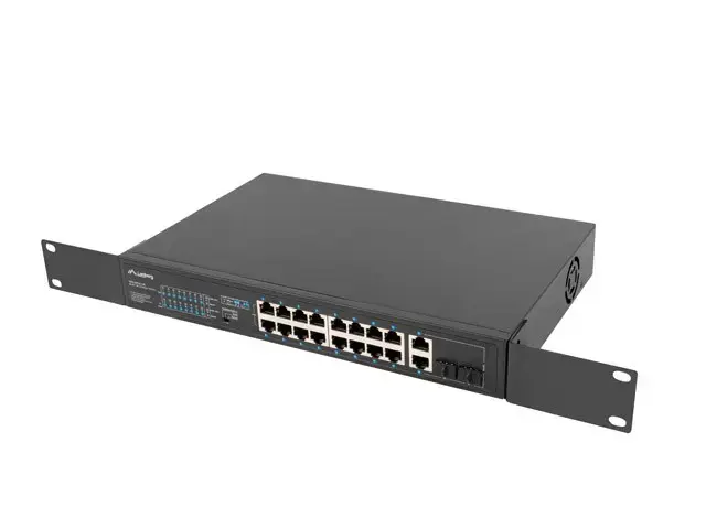 LANBERG RSFE-16P-2C-150 Komutatorius 16x 100Mb PoE+/2x Combo Gigabit 150W nevaldomas