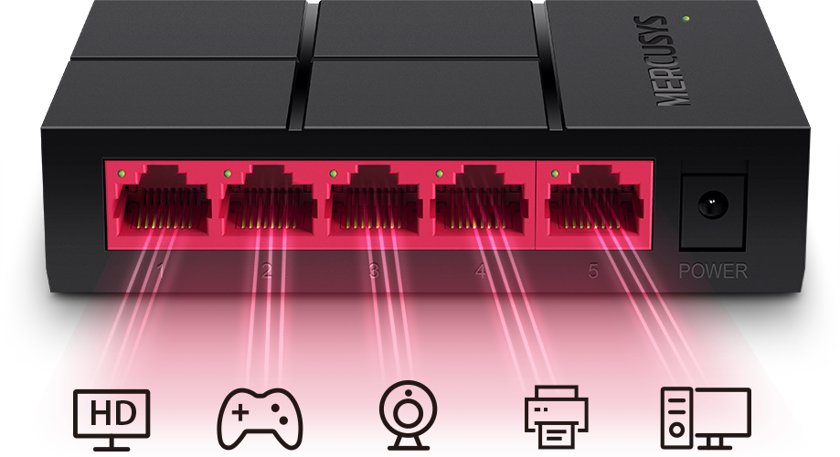 Šakotuvas Mercusys Switch MS105G Unmanaged, Desktop, Power supply type External