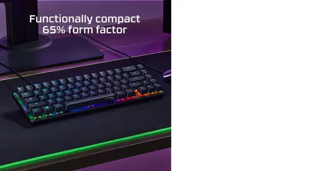 "HyperX Alloy Origins 65" - mechaninė žaidimų klaviatūra - HX Red (JAV išdėstymas), 65%, USB, mechaninė, RGB LED, juoda