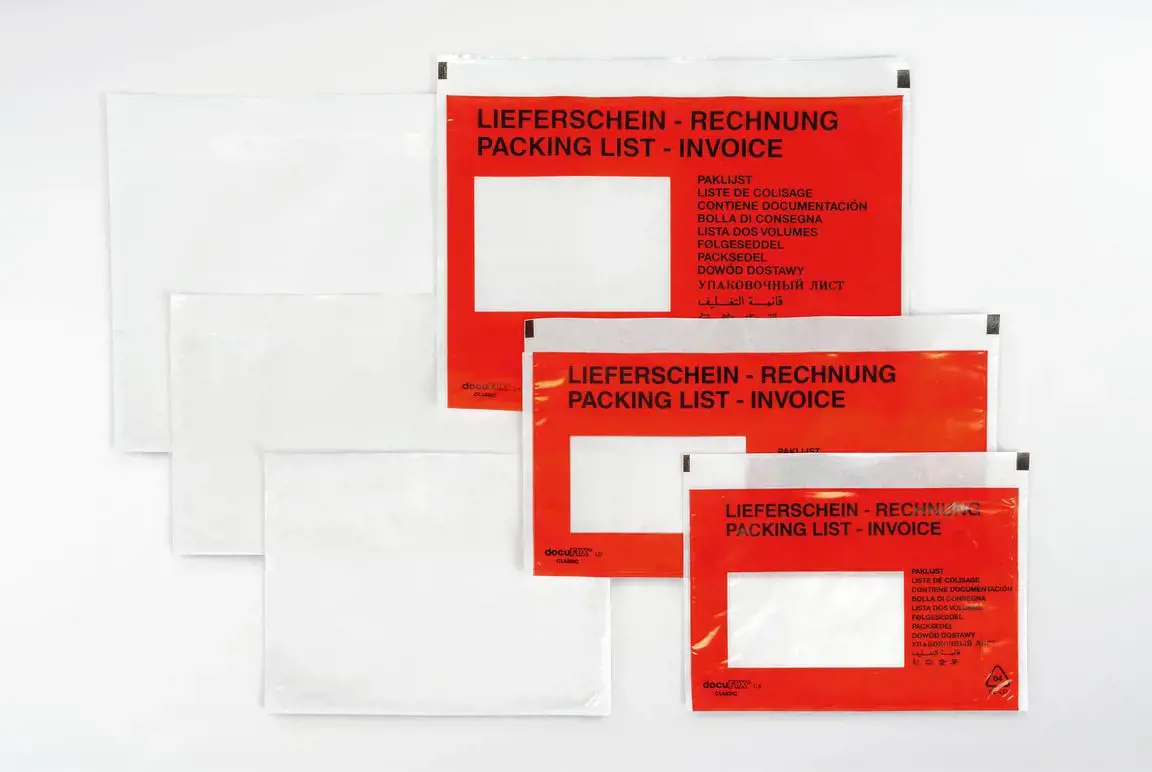 Priklijuojamosios įmautės siuntiniams C5 - 240mm x 165mm + 15mm., 1000vnt, skaidrios