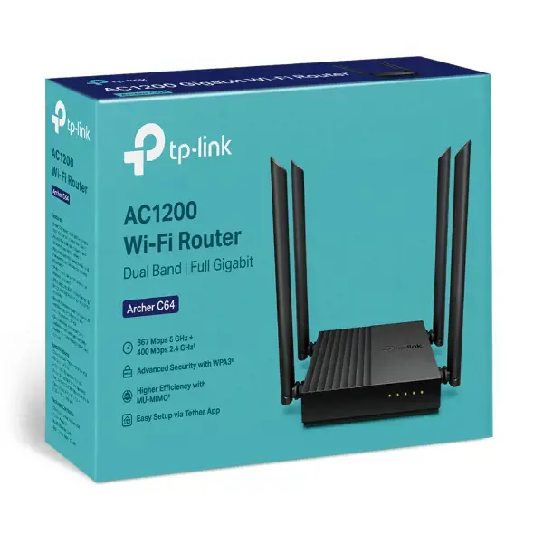 TP-LINK Archer C64 AC1200 dviejų juostų "Wi-Fi" maršrutizatorius