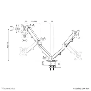 "Neomounts by Newstar" monitoriaus laikiklis ant stalo, spaustukas, 7 kg, 43,2 cm (17"), 68,6 cm (27"), 100 x 100 mm, juodas