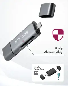 ICY BOX IB-CR200-C, MicroSD (TransFlash), SD, juoda, 480 Mbps, aliuminis, plastikas, 128 GB, USB 2.0