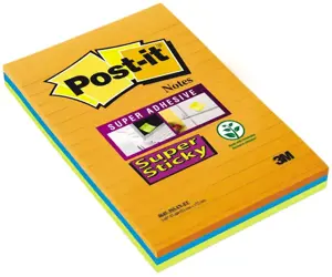 Lipnūs lapeliai POST-IT Super sticky ULTRA, 101x152mm, įvairios spalvos, 3 vnt./pak.