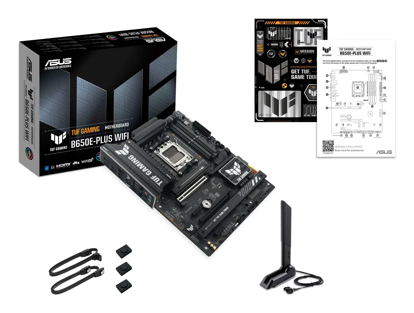 Mainboard ASUS AMD B650 SAM5 ATX Memory DDR5 Memory slots 4 1xPCI-Express 4.0 1x 1xPCI-Express 4.0 16x 1xPCI-Express 5.0 16x 3xM.2 1xHDMI 1xDisplayPort 6xUSB 2.0 3xUSB 3.2 1xUSB-C 1xRJ45 3xAudio port TUFGAMINGB650EPLUSWIFI