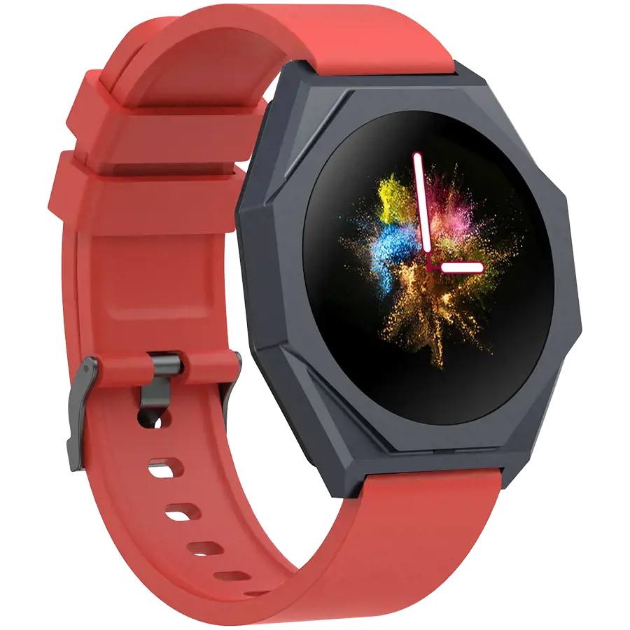 CANYON Otto SW-86, išmanusis laikrodis Realtek 8762DK LCD 1.3'' LTPS 360X360px, G+F 1+gesture 192KB ličio jonų polimero baterija 3.7v 280mAh, ginklo aliuminio lydinio korpuso vidurinis rėmas + plastikinis apatinis korpusas + šiltas raudonas silikoninis dirželis + ginklo dirželio sagtis. šeimininkas: 45,4 * 42,4 * 9,6 mm.