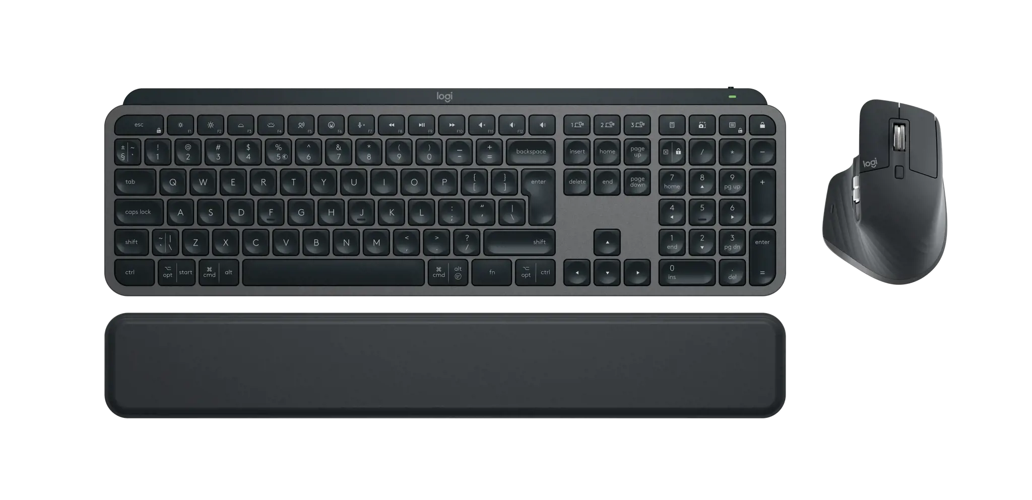 Logitech MX Keys S Combo, Wireless, RF Wireless + Bluetooth, Scissor key switch, QWERTY, LED, Graphite