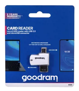 Goodram AO20-MW01R11, MicroSD (TransFlash), baltas, USB 2.0/Micro-USB, 1 vnt.