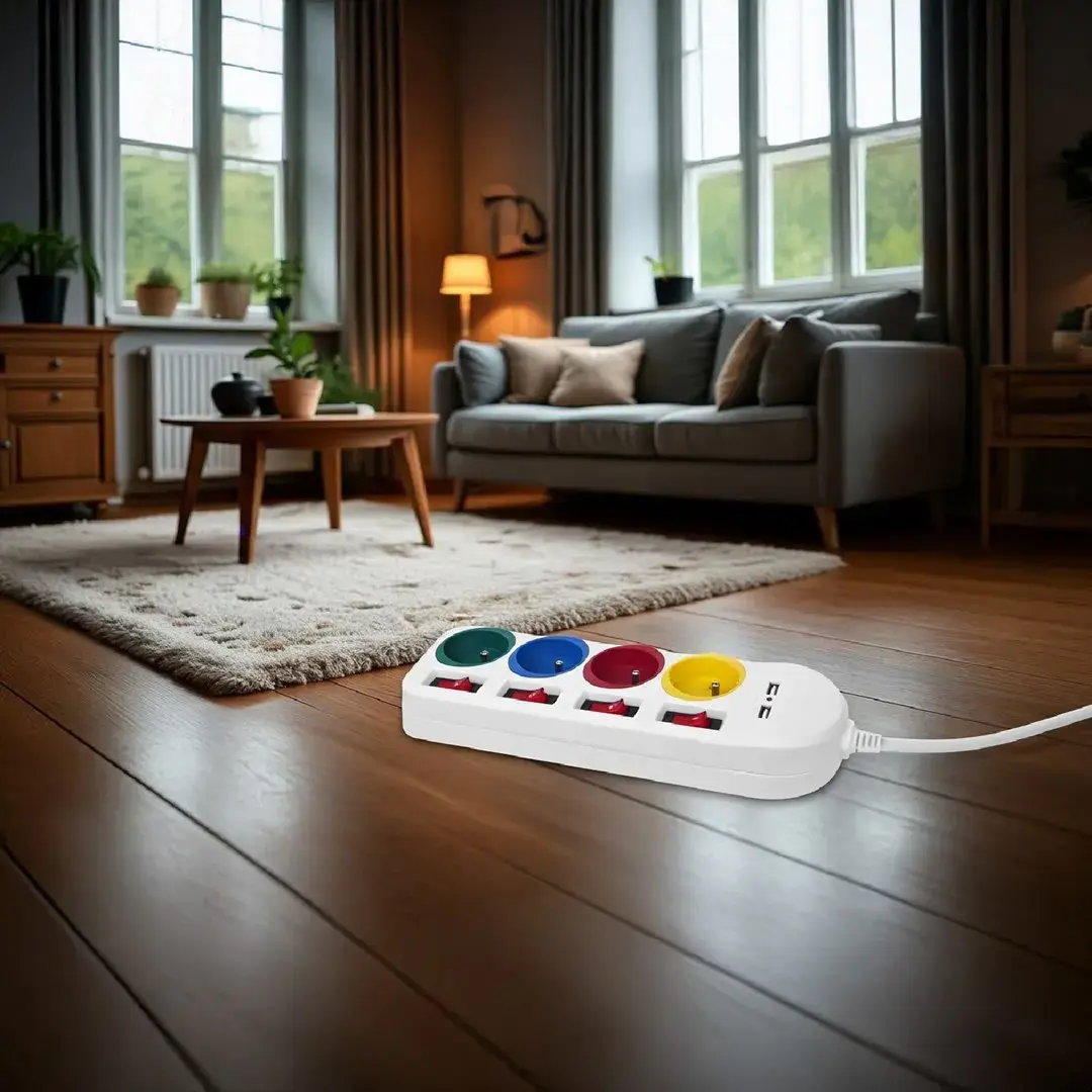Maclean power strip, extender 4 sockets + 2xUSB, with switches, 250VAC/10A, 2.1A 5V, 1.5m, white, MCE229 W