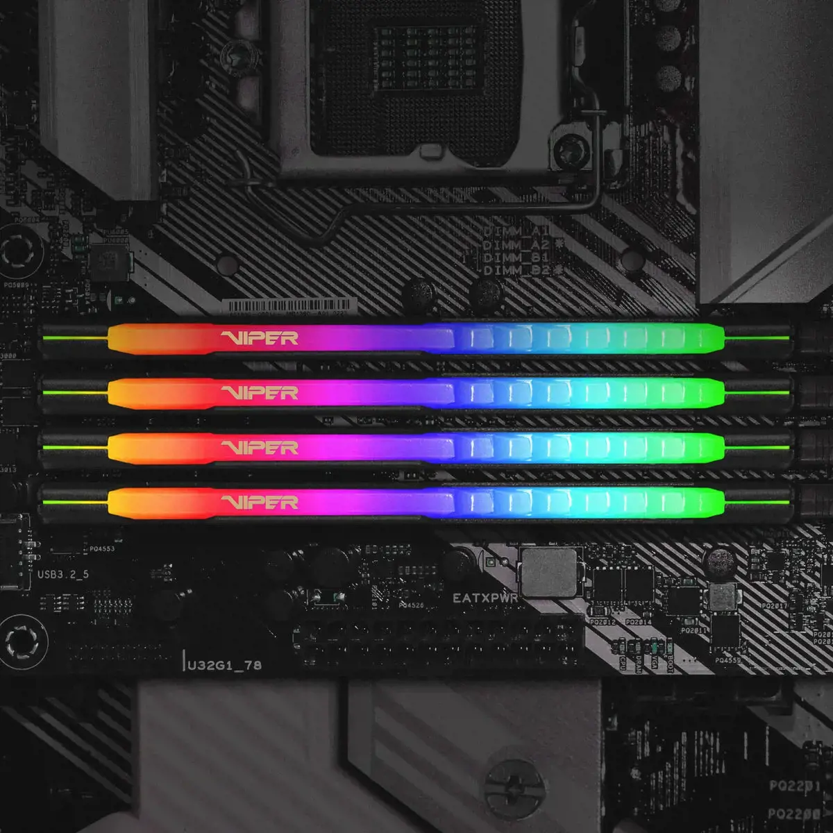 PATRIOT Viper Steel RGB DDR4 32GB 2x16GB 3200MHz su juodu šildytuvu, dvigubas rinkinys