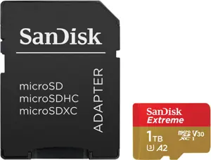 SANDISK Extreme 1TB microSDXC + SD adapteris + 1 metų RescuePRO Deluxe iki 190MB/s ir 130MB/s skait…
