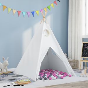 vaikų tipi palapinė su krepšiu ir žaidimų kamuoliukais, balta, pilka, rožinė