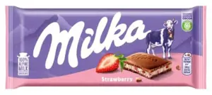 Pieninis šokoladas MILKA su braškių skonio įdaru, 100g