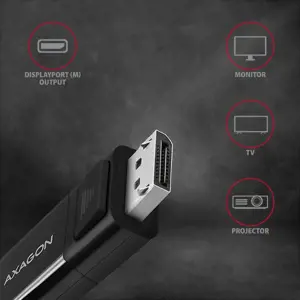 Aktyvusis USB-C -> DisplayPort kabelis - adapteris AXAGON RVC-DPC, skirtas prijungti "DisplayPort" monitorių, televizorių ir projektorių prie nešiojamojo kompiuterio arba mobiliojo telefono naudojant C tipo USB jungtį.