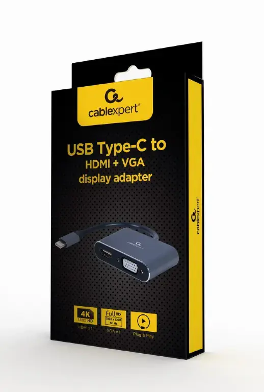 GEMBIRD A-USB3C-HDMIVGA-01 USB Type-C į HDMI + VGA ekrano adapteris erdviai pilkas