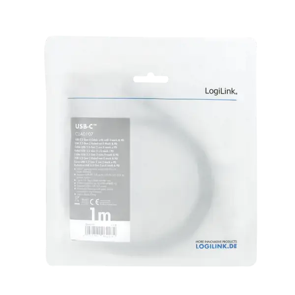 "Logilink" USB 3.2 Gen 2 kabelis, nuo C/M iki C/M, 4K/60Hz, PD, aliuminis CUA0107 1 m, USB-C vyriškas, USB-C vyriškas