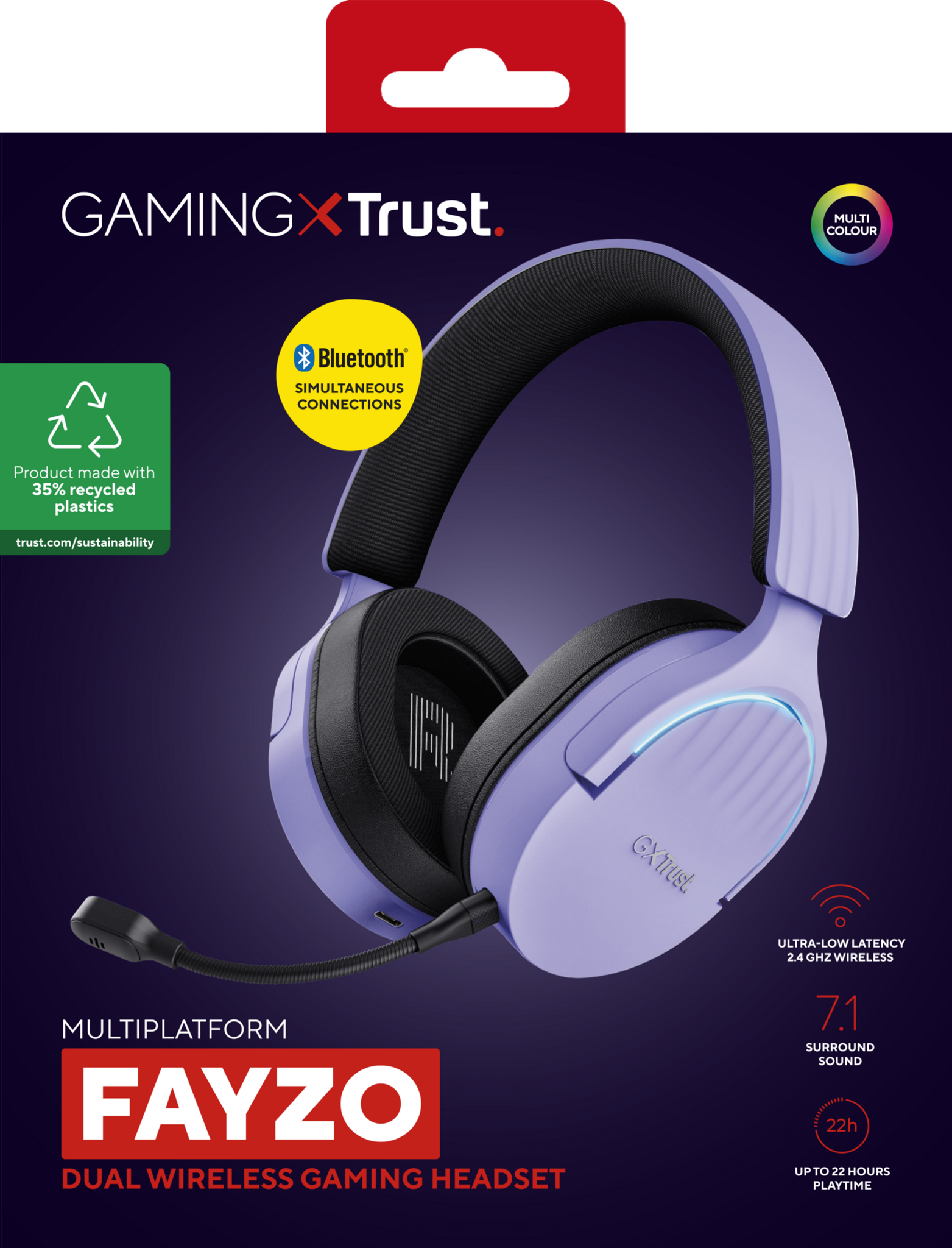 Trust GXT 491P FAYZO, Wired & Wireless, Gaming, 20 - 20000 Hz, 290 g, Headset, Black, Purple