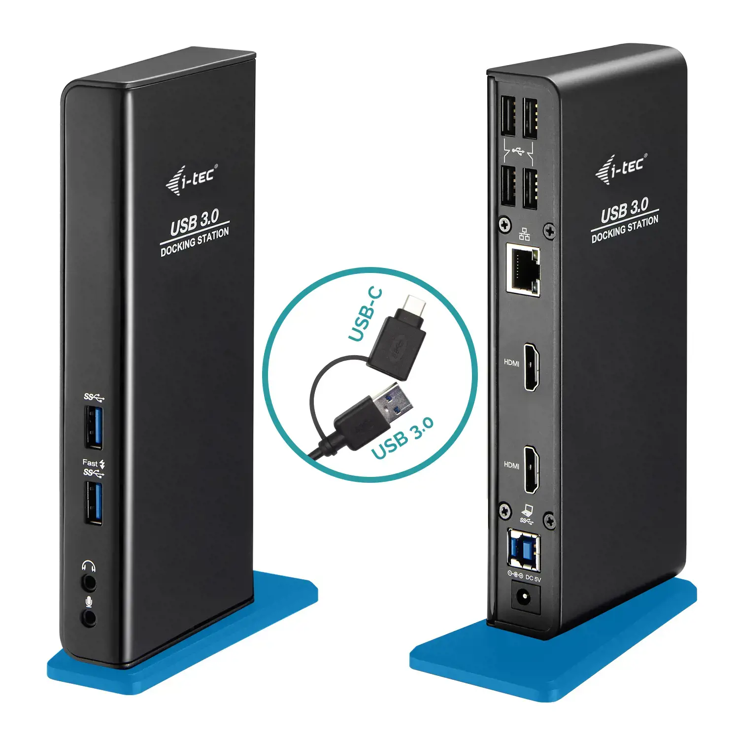 I-TEC USB 3.0/USB-C dvigubo HDMI prijungimo stotelė 2x HDMI 1x GLAN 2x USB 3.0 4x USB 2.0 1x Audio 1x Mikrofonas
